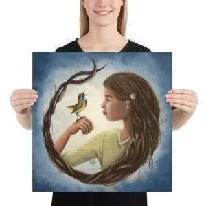 Girl with microtia-BAHA and Singing Bird - Print