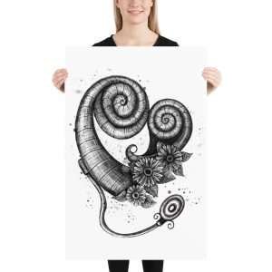24x36 print of Cochlear Love digital sketch – hearing health artwork
