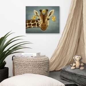 Giraffe with birds hearing checkup - Canvas