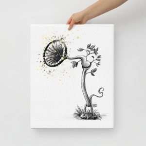Large canvas print of whimsical ear anatomy drawn as a plant in pencil