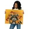 Illustration of a raccoon having a hearing test by three squirrels, 16x20 inches, museum-quality art print